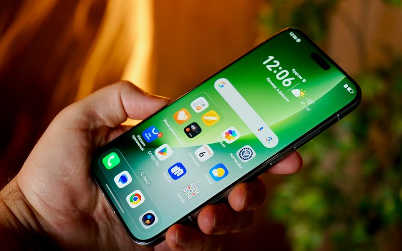 Une main tient un smartphone moderne affichant son écran d'accueil avec plusieurs applications.
